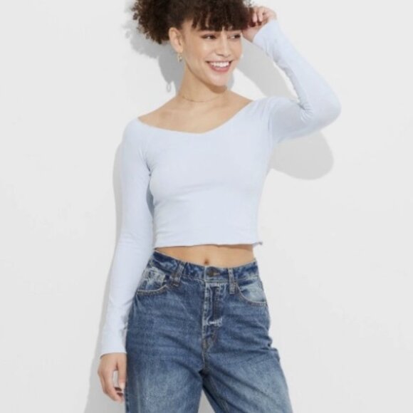 wild fable Tops - Wild Fable Light Blue Long Sleeve Top Shirt Cotton Stretch Large